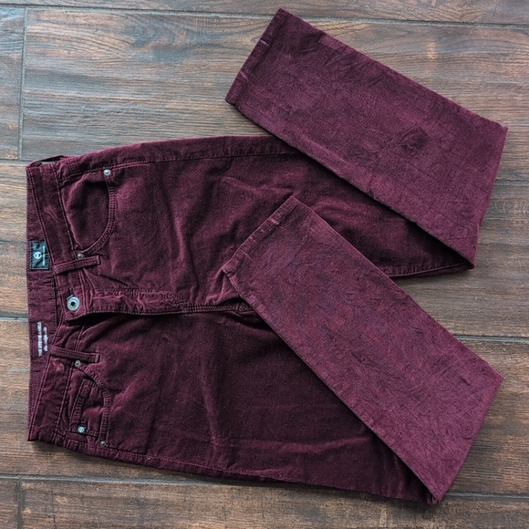 AG Adriano Goldschmied Burgundy Velour The Stevie Ankle Pants - Women's 26 - Picture 1 of 8